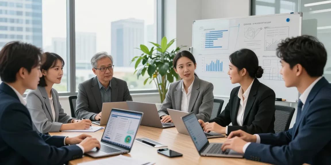 CIBC digital business professionals collaborating on financial strategies in a modern office.