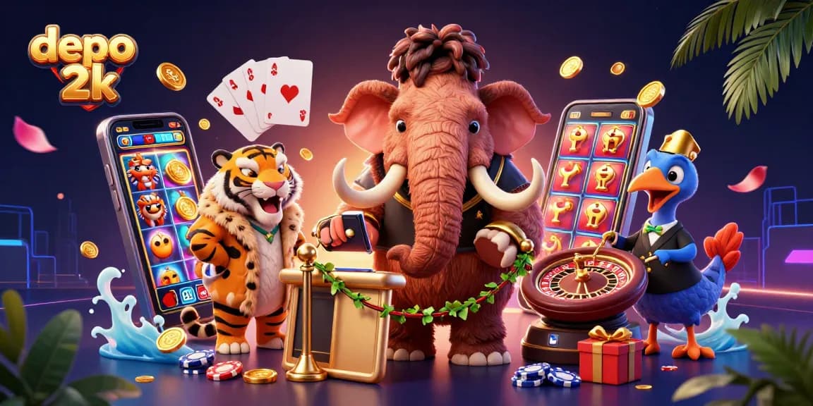 Permainan slot interaktif dengan depo 2k menampilkan mammoth bouncer, tamu VIP saber-tooth, dan pengantar dodo.