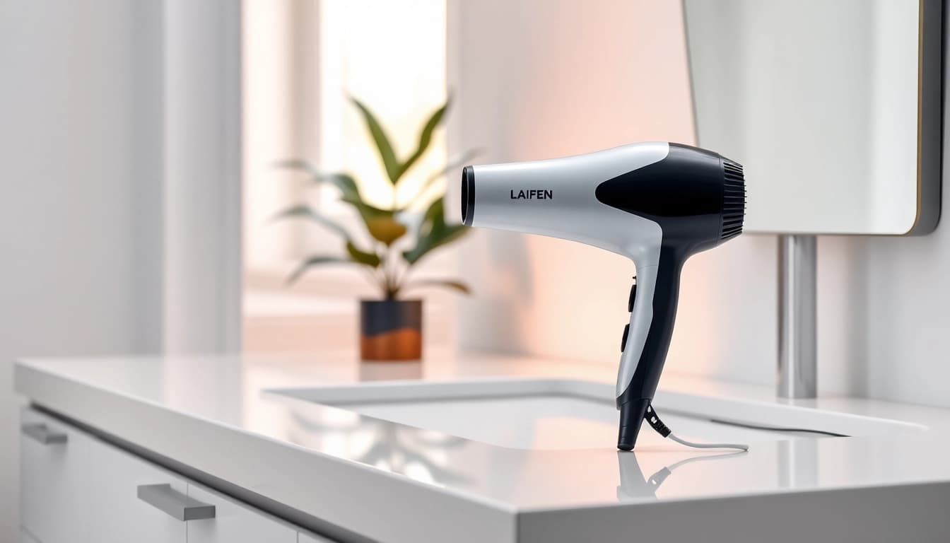 Enhance your styling routine with the Laifen US high-speed hair dryer on a modern vanity.