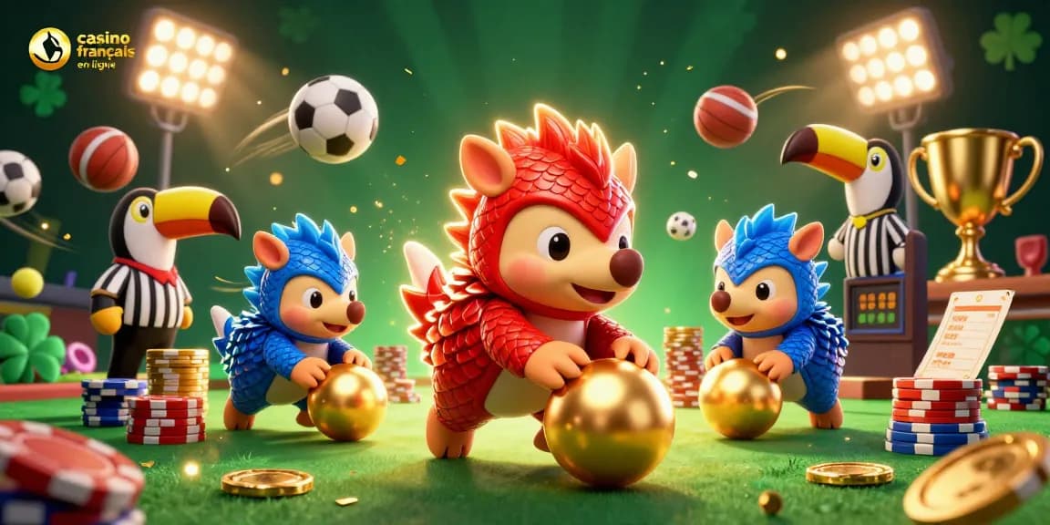 Pariez avec des chevaux à l'envers sur le casino francais en ligne, où les pangolins défiants bataillent avec des jetons et des boules d'or.