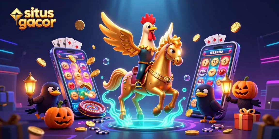 Experience the thrilling atmosphere of situs gacor with a vibrant 3D casino scene featuring a dynamic golden rooster hero.