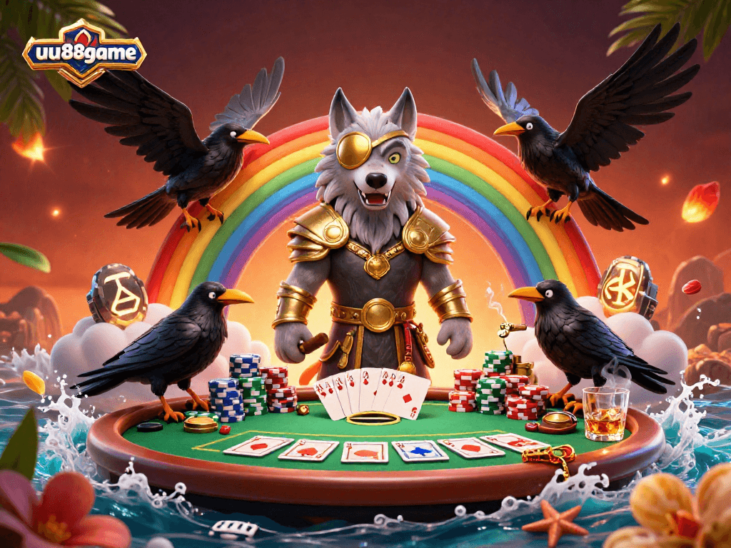 Experience strategic gaming with uu88game's vivid Norse mythology-inspired casino illustration.