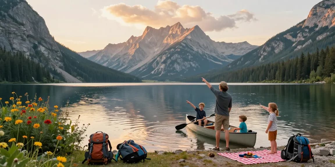 Family adventure moment at thatmountainlife.com, enjoying vibrant outdoor activities near a serene mountain lake.
