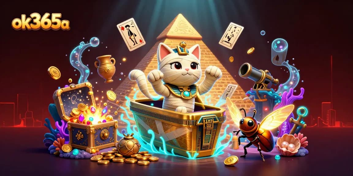 Unleash excitement with ok365a as the Egyptian mummy cat bursts from a treasure-filled casino sarcophagus.