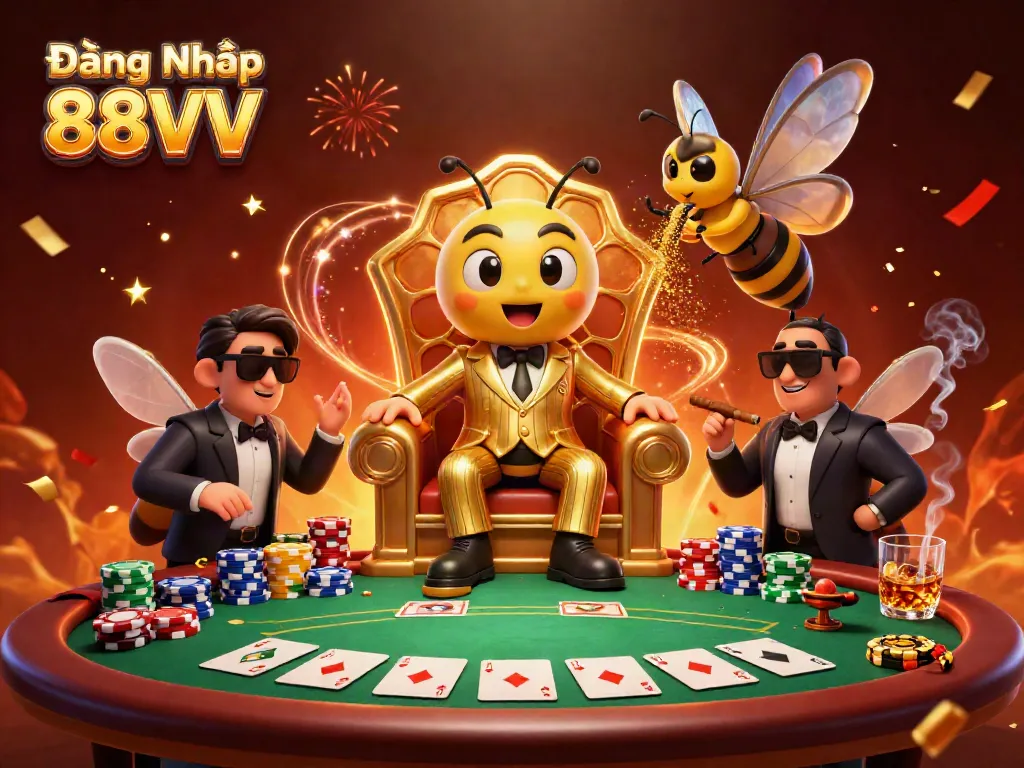 Engage in fun gaming action at a vibrant Đăng Nhập 88VV scene with charming characters and dynamic casino elements.