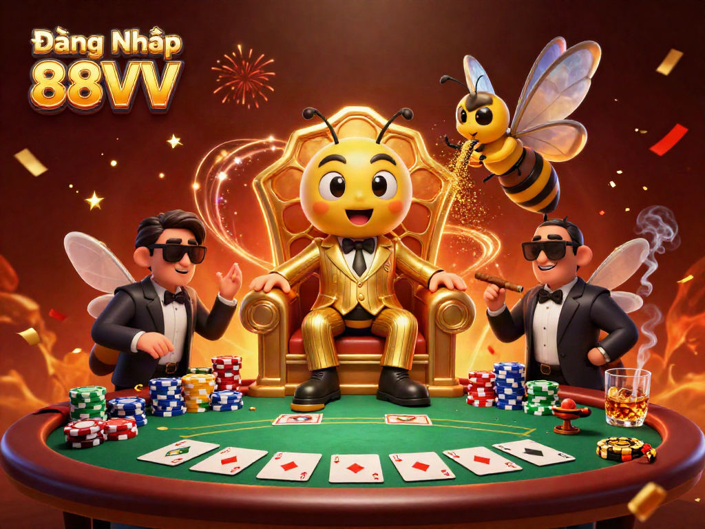 Engage in fun gaming action at a vibrant Đăng Nhập 88VV scene with charming characters and dynamic casino elements.