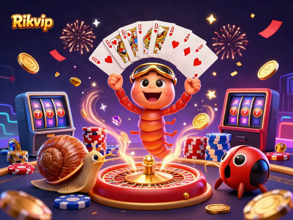 Experience thrilling gameplay at Rikvip with a vibrant scene of cartoon characters and casino elements.