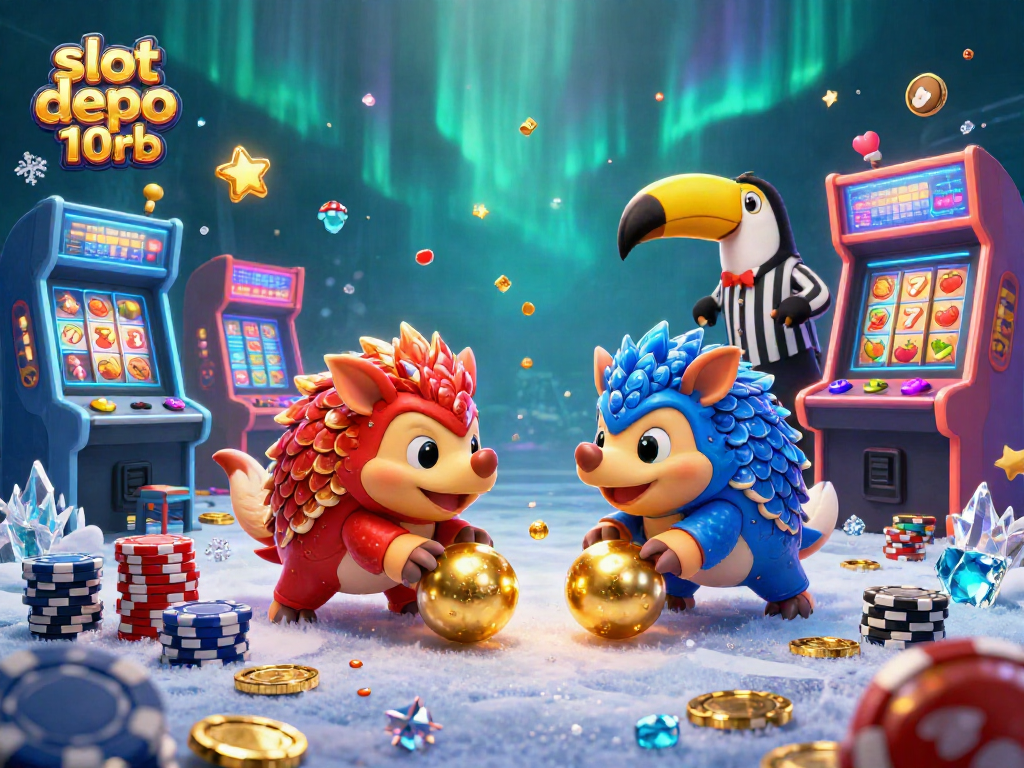Experience thrilling gaming dynamics with slot depo 10rb in a vibrant 3D casino scene.