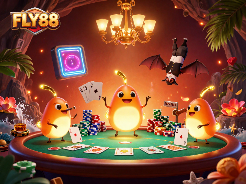Engage in thrilling gameplay at FLY88 with illuminated glowworms in a vibrant cave casino ambiance.