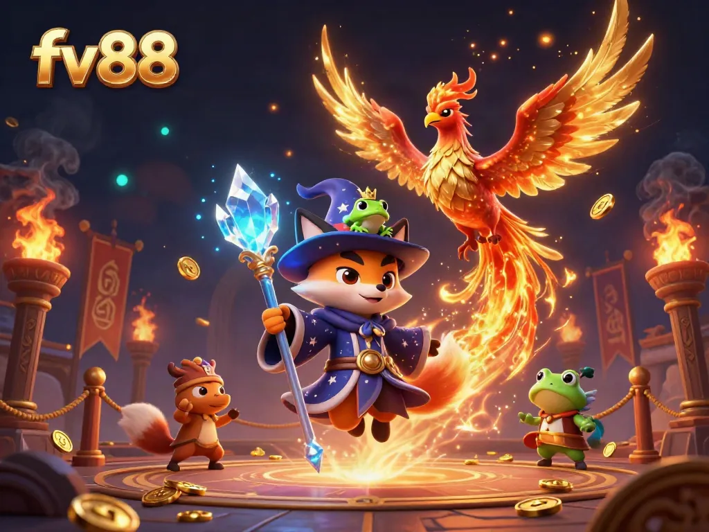 Experience exciting casino adventures with FV88, featuring mystical characters and vibrant game elements.