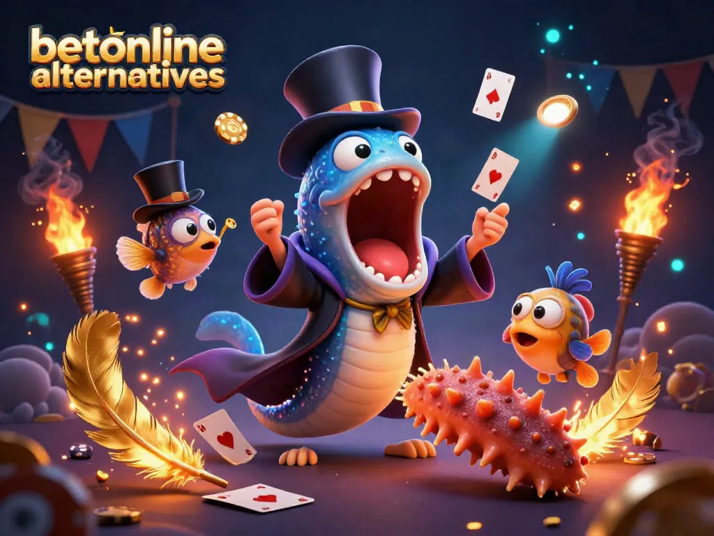 Experience betonline alternatives with a unique 3D gambling-themed illustration featuring sea creatures.