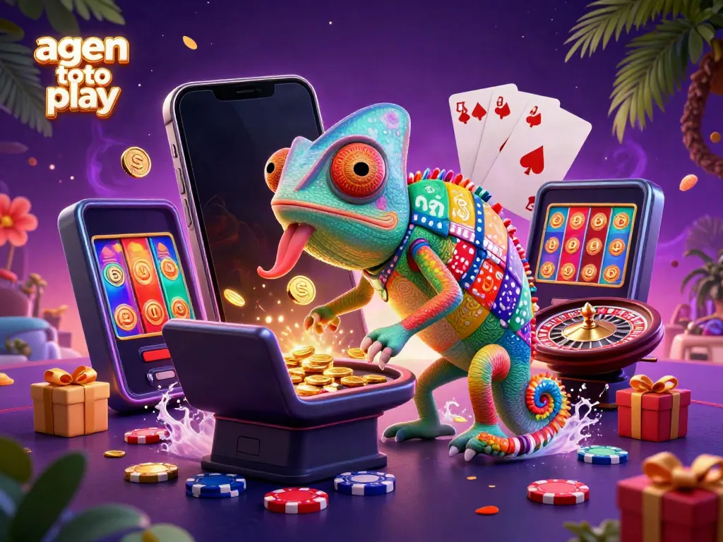Experience excitement with the agen toto play, showcasing vibrant 3D casino elements in a lively scene.