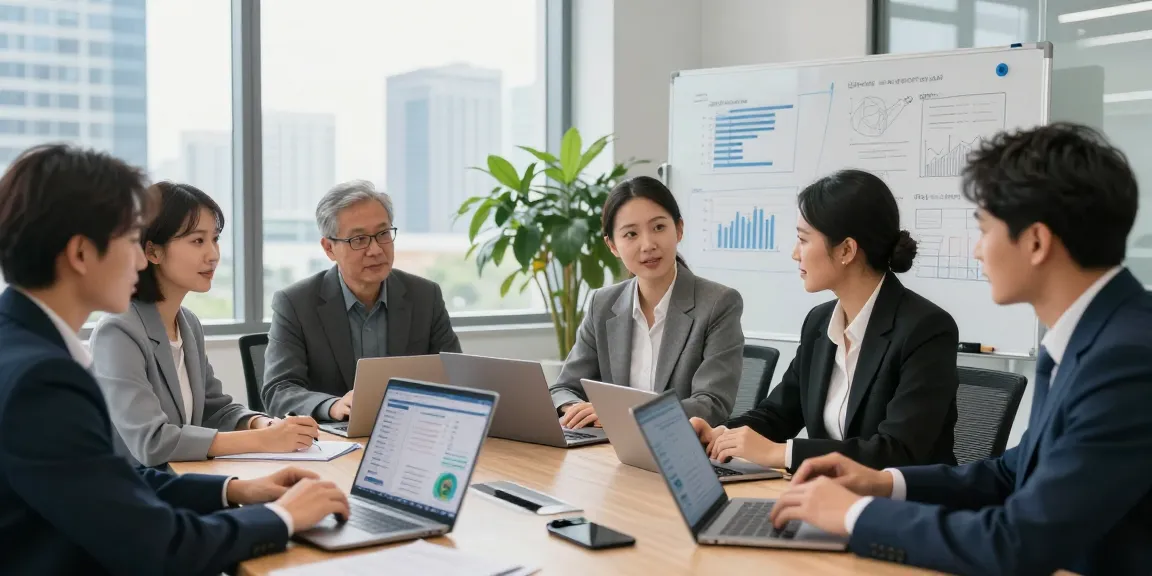 CIBC digital business professionals collaborating on financial strategies in a modern office.