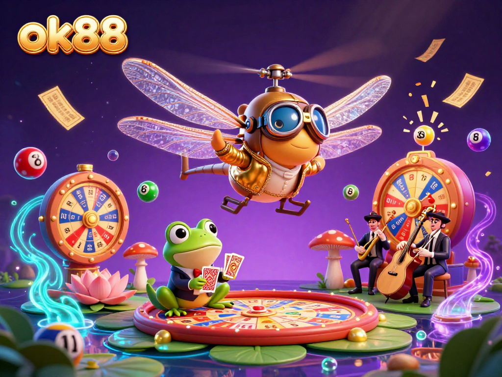 Experience thrilling casino action at ok88 with colorful lottery balls and engaging characters.
