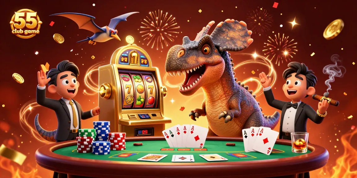 Experience excitement with the 55 club game as characters celebrate jackpots and winnings!