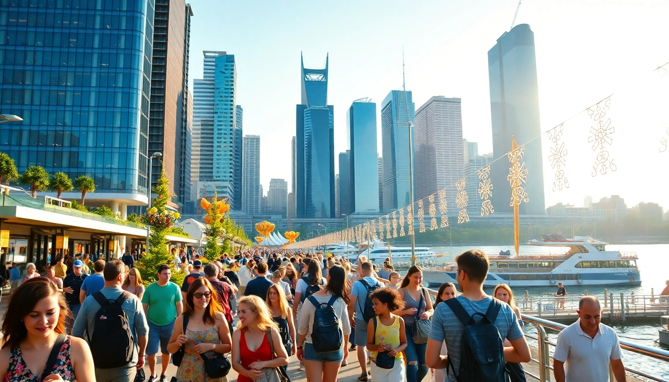 Dynamic scene showcasing destination marketing agency Australia attracting tourists in a vibrant city.