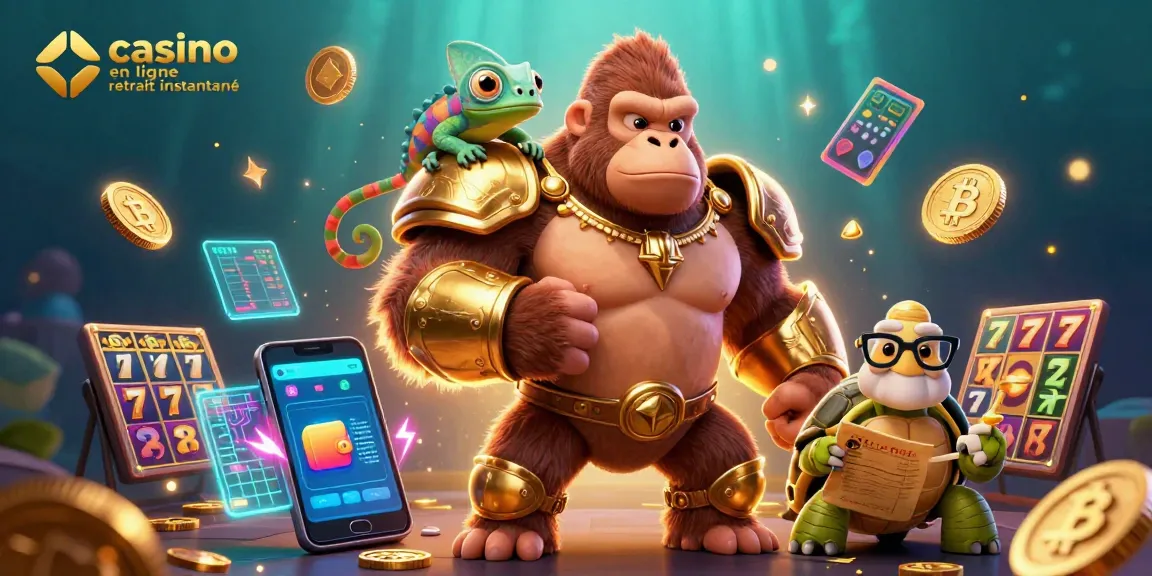 Jouez au casino en ligne retrait instantané avec le roi gorille et ses amis dans un monde virtuel captivant.