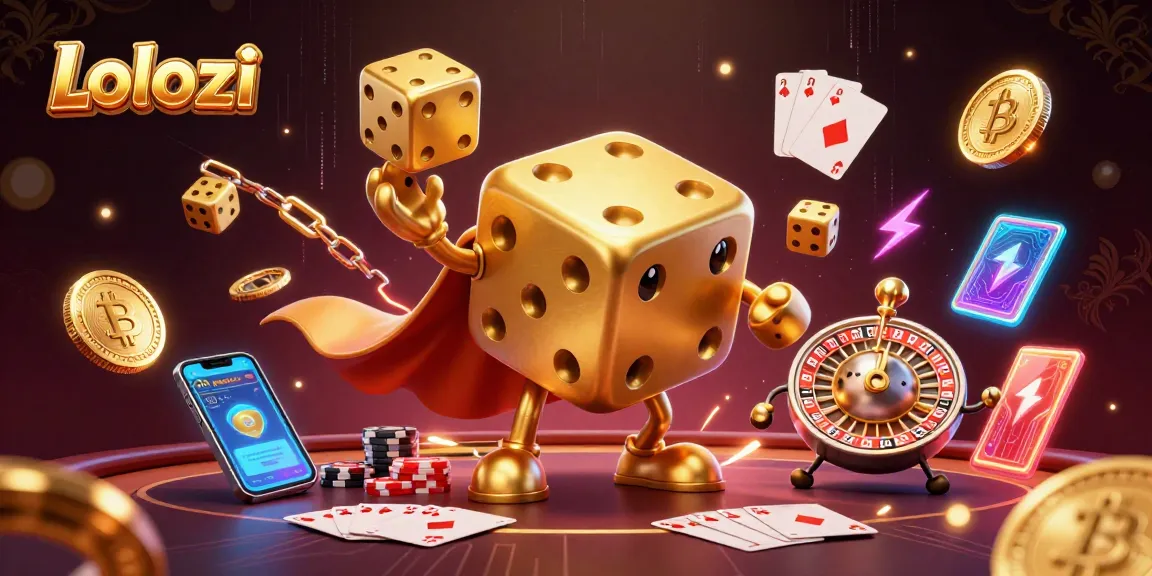 Lolozi captivates players with a vibrant scene of poker excitement featuring a golden dice golem and crypto elements.