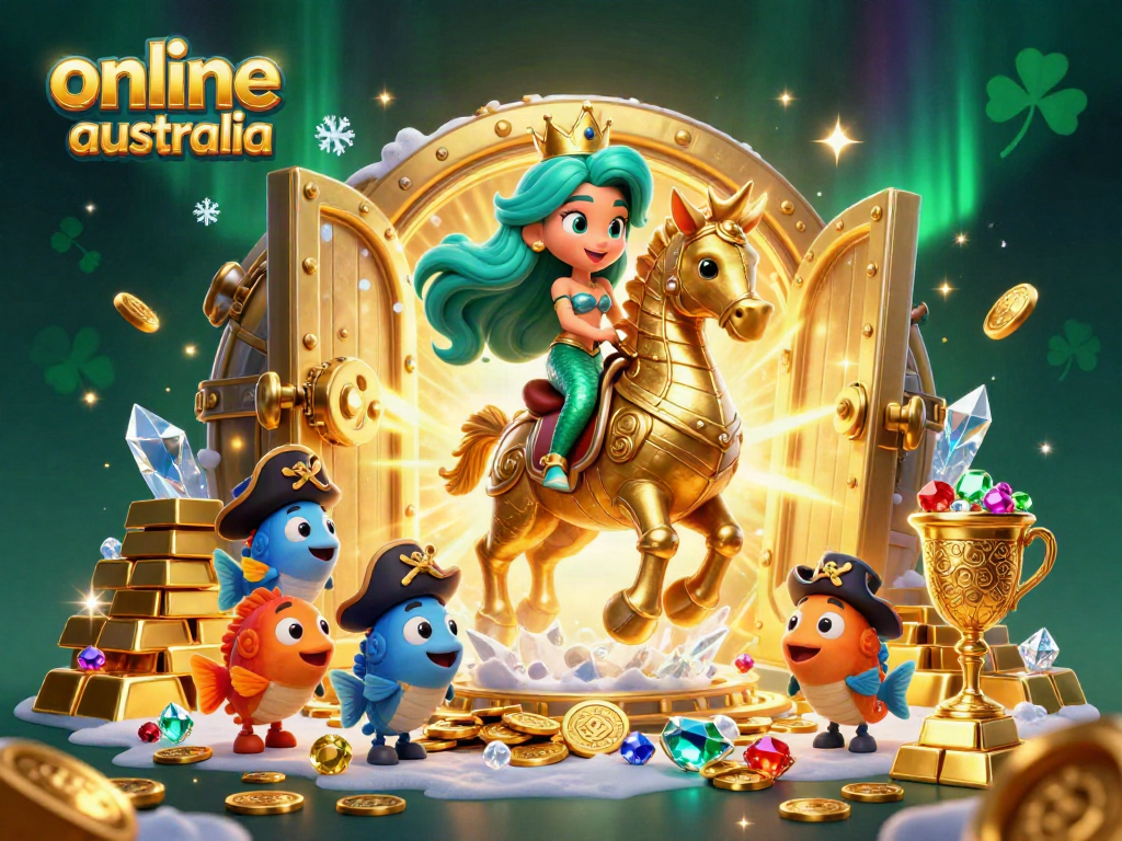 Engage with top online casino Australia through a vibrant 3D scene featuring a mermaid princess in an underwater treasure realm.