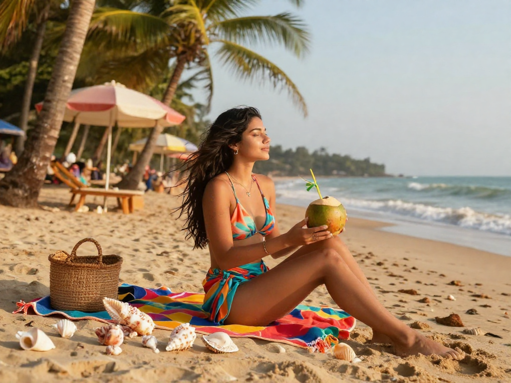 Goa escorts enjoying a sunny day on the beach with vibrant atmosphere and relaxation.