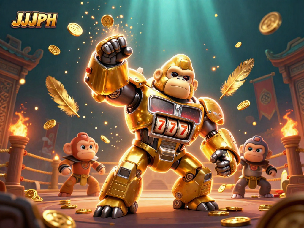 Engage with JJJPH's thrilling golden gorilla mech amidst dynamic casino action.