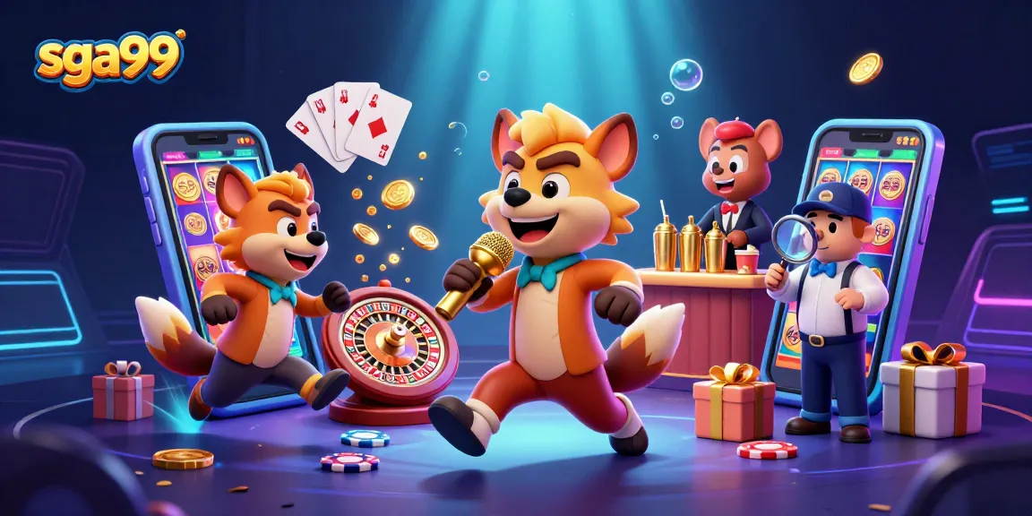 Experience premium gaming at sga99 with our vibrant hyena-themed casino scene featuring slots and cocktails.