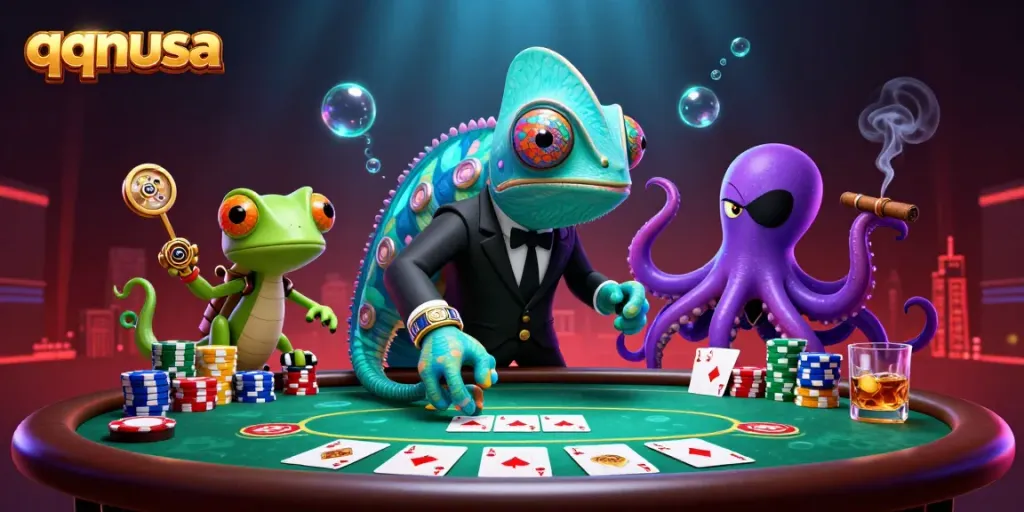 Play exciting games at qqnusa, featuring dynamic characters and vibrant casino elements.
