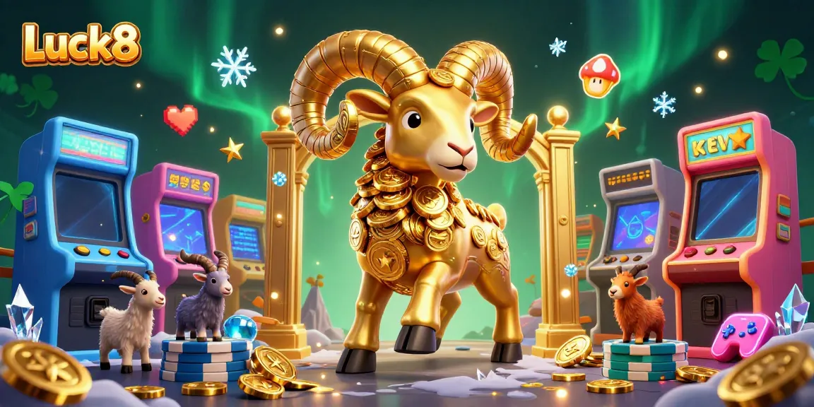 Enjoy massive winnings at Luck8 with a golden ram charging the casino gates in a vibrant gaming scene.
