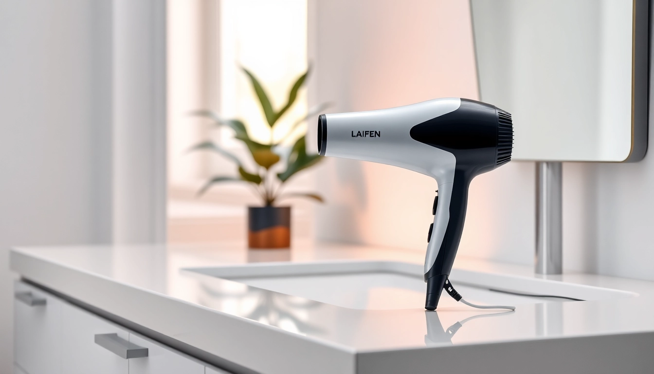 Enhance your styling routine with the Laifen US high-speed hair dryer on a modern vanity.