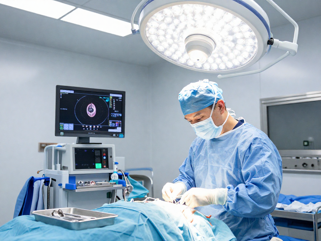 Beyin tümörü ameliyatı in a modern operating room, showcasing a surgical team focused on brain tumor surgery.