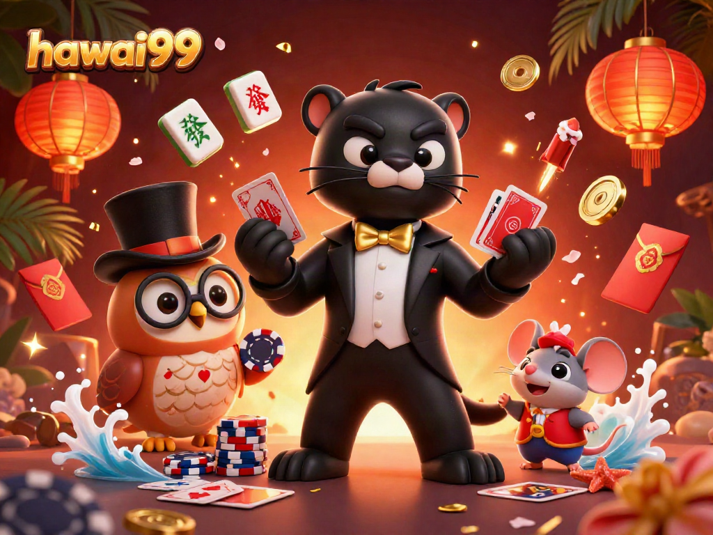 Engage with hawai99’s vibrant casino atmosphere featuring playful characters and dynamic gaming elements.