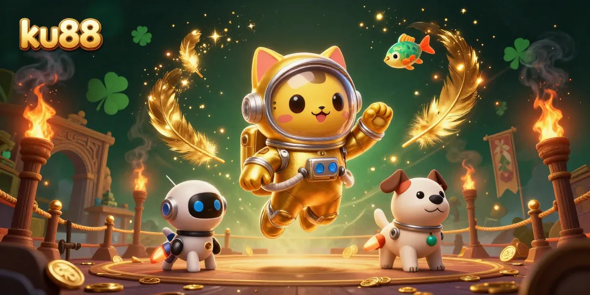 Experience thrilling adventures with ku88 as a 3D astronaut cat and robot dog explore a vibrant, interstellar casino.