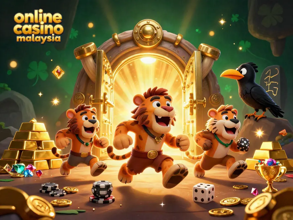Experience the thrill of online casino Malaysia with an exciting prehistoric casino scene featuring a caveman duo.