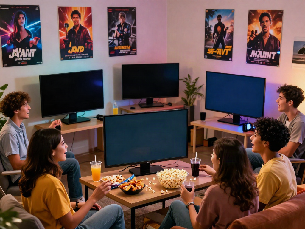 Watch friends enjoying the latest jav sub indo films in a cozy streaming room.