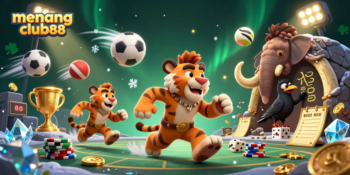 Win big with menangclub88 at the vibrant prehistoric casino featuring cavemen and sabertooth tiger!