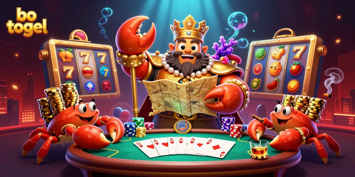 Experience thrilling bo togel action with a golden crab emperor and vibrant slot game elements.
