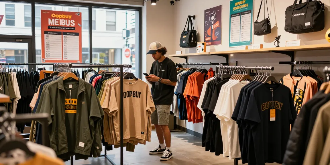 Oopbuy spreadsheet shopping experience showcasing trendy fashion items in an urban store.