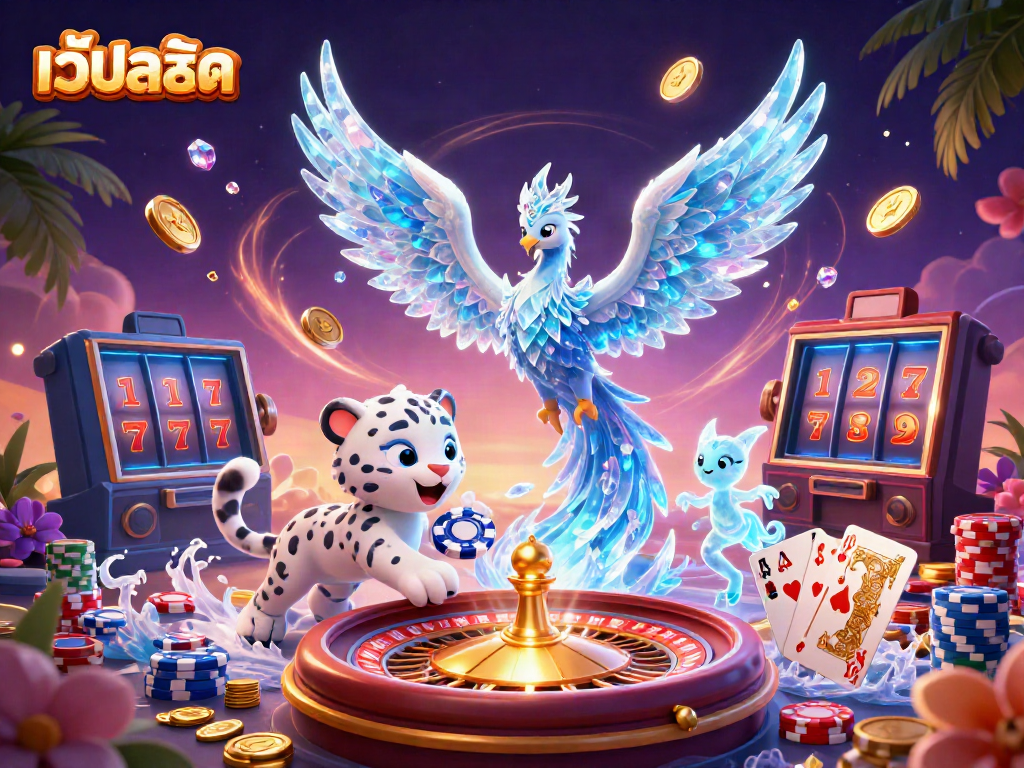 เล่นเกมสล็อตกับเว็ปสล็อต โดยมีภาพนกฟีนิกซ์น้ำแข็งและลูกเสือหิมะ