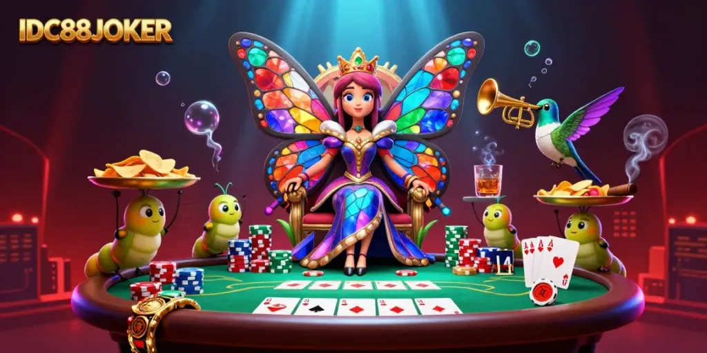 Engage with IDC88JOKER's thrilling gaming atmosphere featuring colorful characters and dynamic casino elements.