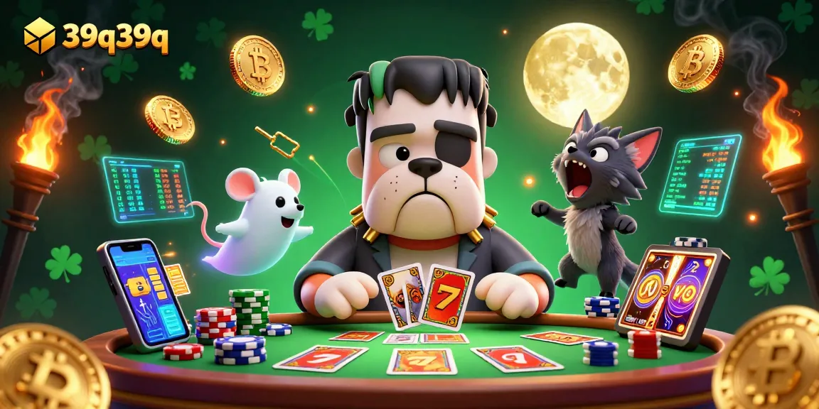 Win big at 39q39q with a lively casino scene featuring unique characters and crypto elements.