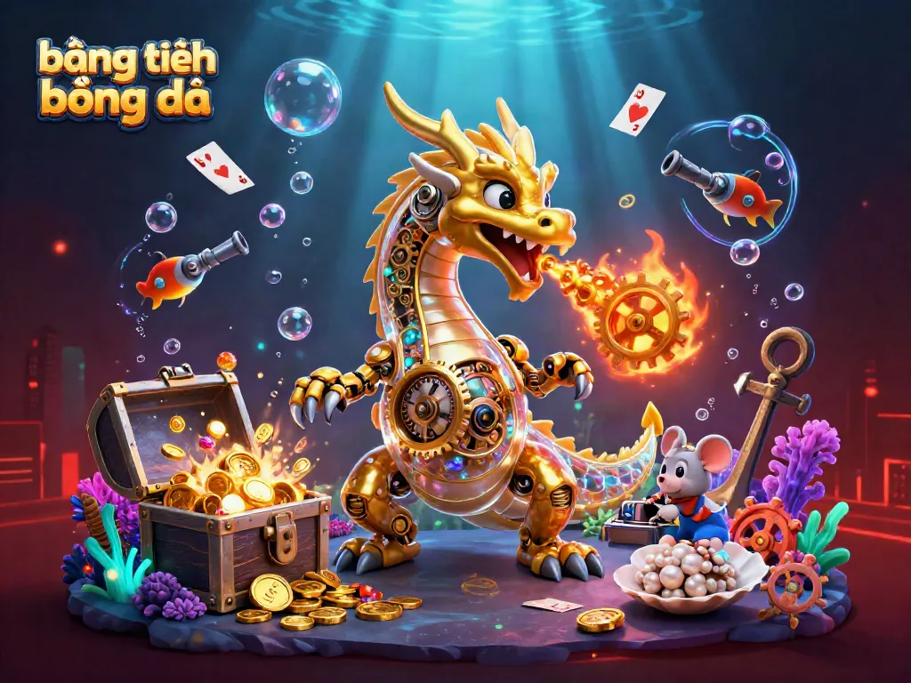 Experience the excitement of bảng xếp hạng bóng đá with a golden dragon and treasures in a thrilling 3D rendering