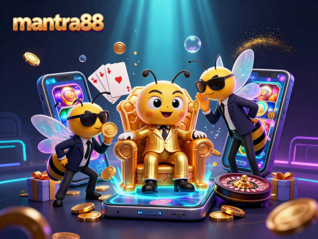 Experience excitement with mantra88 gaming action, featuring a lively casino scene with animated characters.