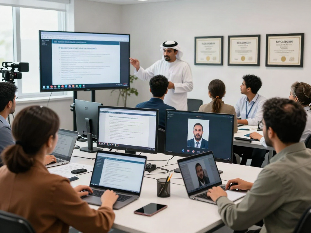 Training session for NVQ Level 6 in Saudi Arabia with professionals engaging in health and safety education.