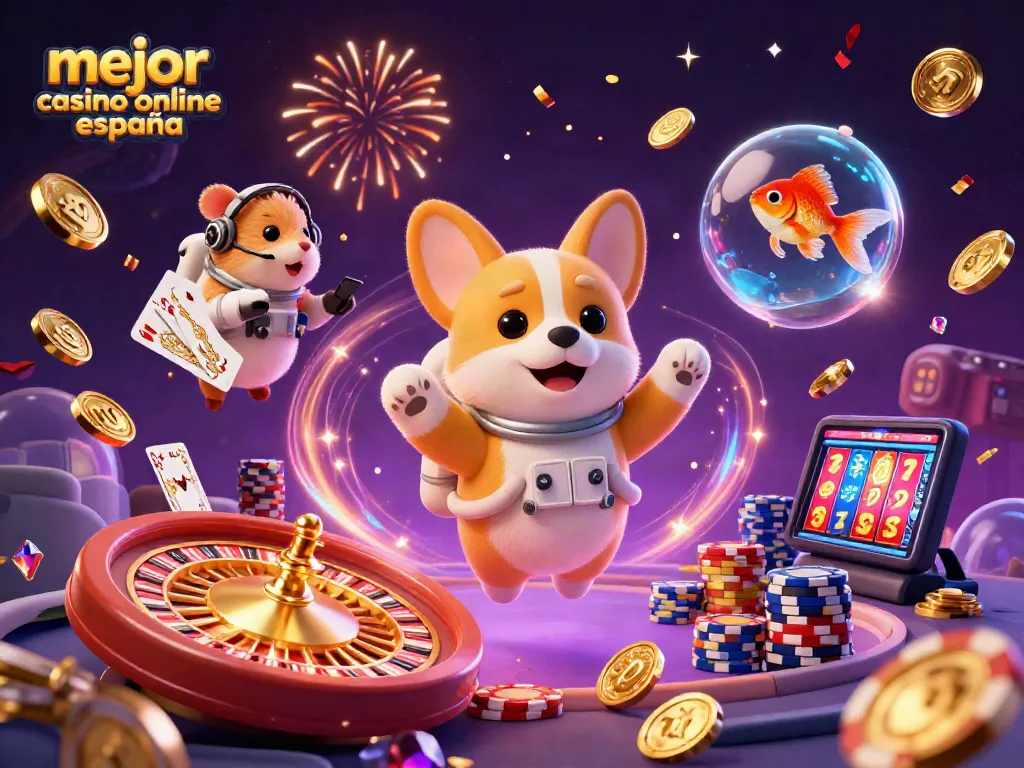 Disfruta de la acción en el mejor casino online España con un astronauta corgi y elementos de juego en un entorno espacial.