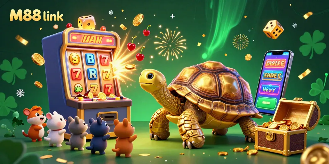Experience the thrill of M88 link with this dynamic 3D illustration featuring exciting casino elements.