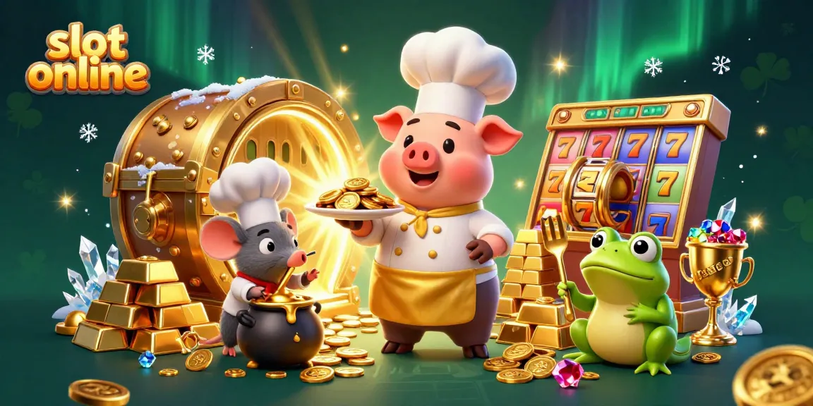 Engaging slot online scene with a pig chef, mouse, and frog in a vibrant casino setting.