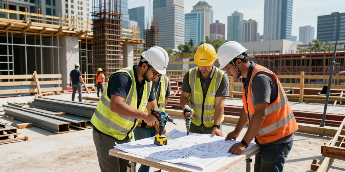 Workers at the PATCO construction company collaborating on a bustling construction site.