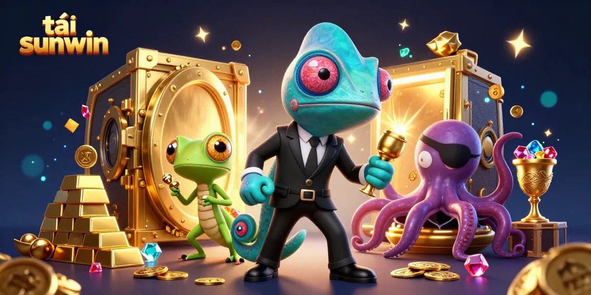 Tải sunwin and enjoy exciting gambling adventures with colorful characters in a dynamic 3D illustration.