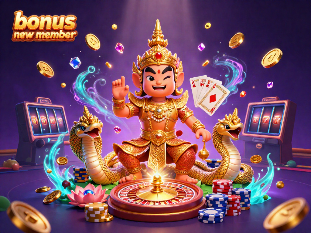 Experience the thrill with bonus new member in this vibrant 3D casino scene featuring guardians and gold.