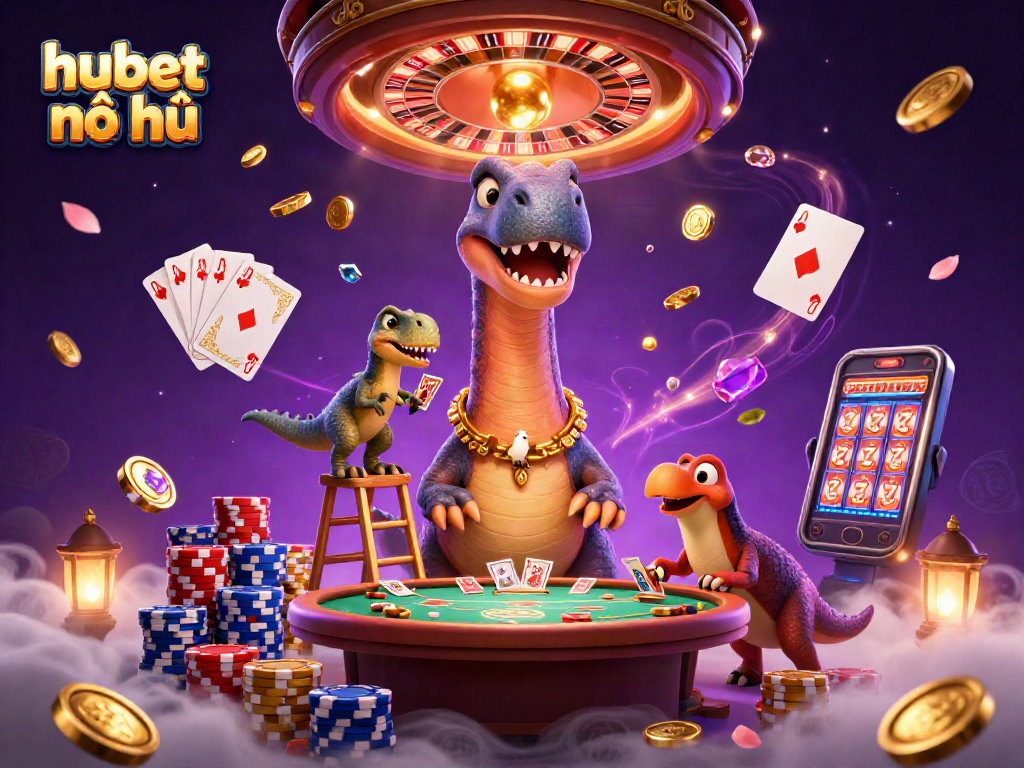 Experience the thrill of hubet nổ hũ with dazzling games and vibrant characters in an epic casino scene.